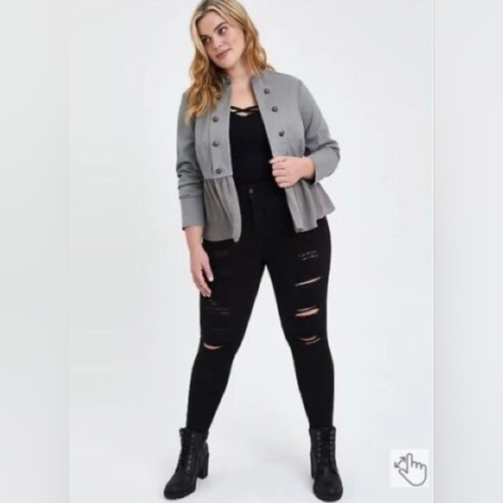 Torrid Gray Jacket With Chiffon Waist Border
